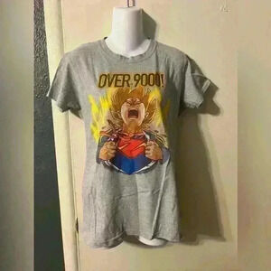 DRAGON BALL Z OVER 9000! GOKU VEGETA T-SHIRT Super Saiyan Mens XL Gray RARE EUC